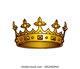 golden Royal crown, symbol of Empire, leadership, wealth, power, element of heraldry, color vector illustration in brown contour lines isolated on a white background in a doodle & hand drawn style