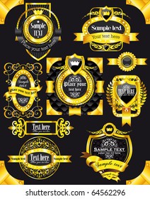 Golden royal labels on black background with corners