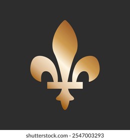 Golden Royal lily icon. Heraldic sign, french flower decoration. Fleur-de-lis emblem. Vector illustration on black background