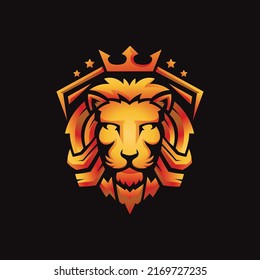 golden royal lion kings head mascot vector illustration