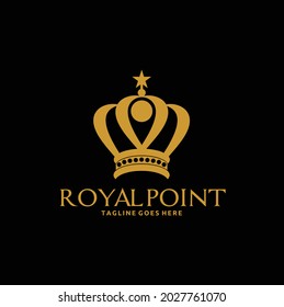 Golden Royal Meeting Point Location with Crown Icon Vector Isolated on White Background