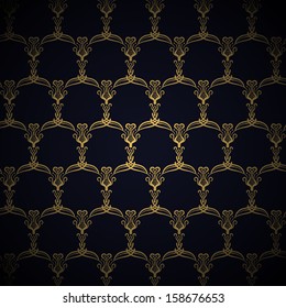 Golden Royal Pattern on Navy Blue Background, vector