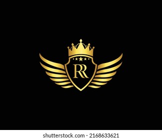 Golden RR Luxury Logo Template Vector Icon. Golden Elegant Beautiful logo with with crown Vector Illustration Of Luxury Logo.