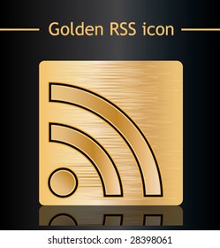 Golden RSS icon. Vector illustration.