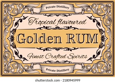 Golden Rum - ornate vintage decorative label