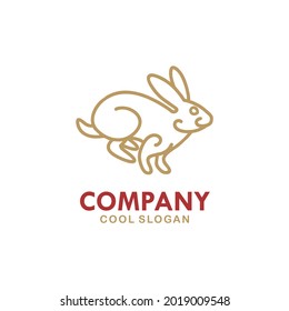 金色の走るウサギのベクター画像線のスタイルイラスト 会社のロゴデザイン のベクター画像素材 ロイヤリティフリー
