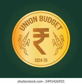Golden Rupee Coin  Vector illustration  with union budget text