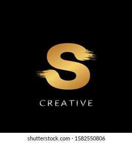 Golden  S Brush Stroke  Logo design. Golden Paint Logo Letter Icon with Elegant  brush shape Vector Design concept.
