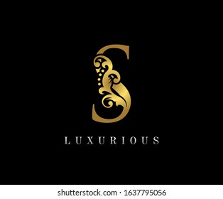 Golden S Luxury Logo Icon, Vintage Gold S Letter Logo Design.