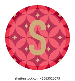 Golden S on a red circular background adorned with floral geometric patterns. A versatile design suitable for logos, packaging, and branding with a touch of elegance.