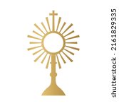 golden Sacrament of the Eucharist, Holy Communion, Corpus Christi, Monstrance- vector illustration