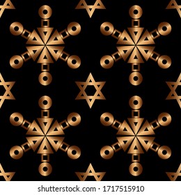 Golden sacred geometry on a black background. Objects with different textures. Simple design.  