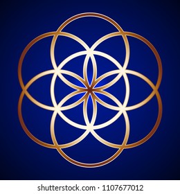 Golden Sacred Geometry Seed of Life on background