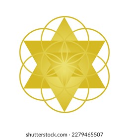 Golden sacred geometry. Symmetry, harmony and balance. Decor, mandala, meditation. Banner, brochure, poster, card. Vector illustration.