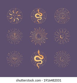 Golden Sacred Sun and Moon logo design elements