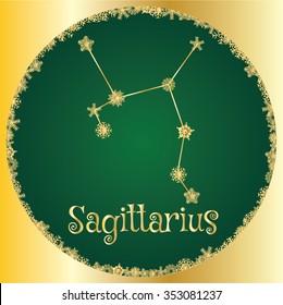 Golden Sagittarius zodiac sign. Vector Illustration