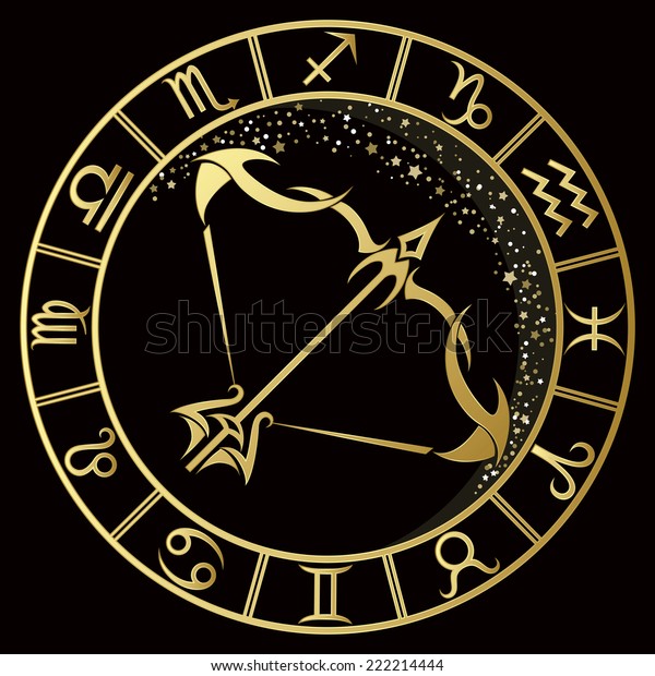 Golden Sagittarius Zodiac Sign Vector Illustration Stock Vector Royalty Free 222214444