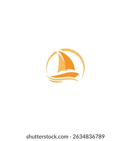 Golden sailboat graces waves circle