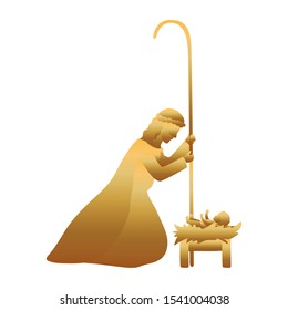 golden saint joseph with jesus baby manger characters vector illustration design