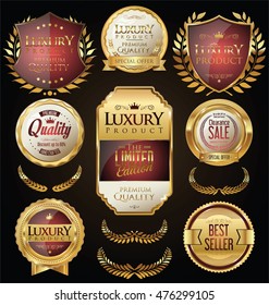 Golden sale shields laurel wreaths and badges collection 