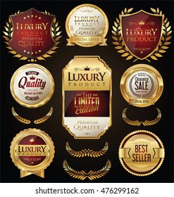 Golden sale shields laurel wreaths and badges collection 