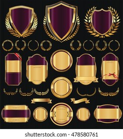 Golden sale shields laurel wreaths and badges collection