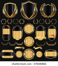 Golden sale shields laurel wreaths and badges collection