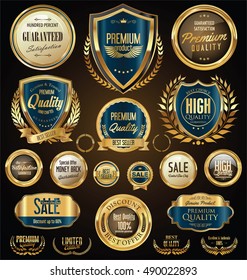 Golden sale shields laurel wreaths and badges collection