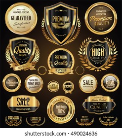 Golden sale shields laurel wreaths and badges collection