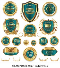 Golden sale shields laurel wreaths and badges collection