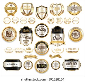 Golden sale shields laurel wreaths and badges collection