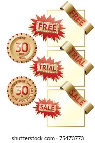 Golden sale, trial and free labels