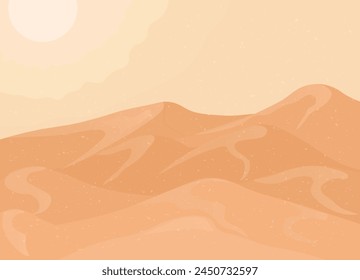  Golden Sand Dune Desert Landscape Panorama. Vector stock illustration. Summer, heat, drought.