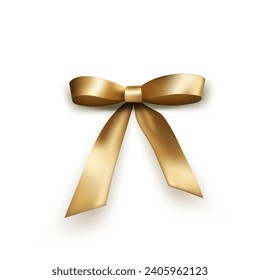 Golden Satin Bow Ribbon Isolated On White Background. EPS10 Vector