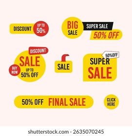 Golden satin ribbon tag. Gold textile label for sale promotion text. Discount and special offer badge	
