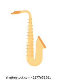 Golden saxophone concept. Musical wind instrument, trumpet for creativity. Performance of classical and jazz orchestra. Template, layout and mock up. Cartoon flat vector illustration