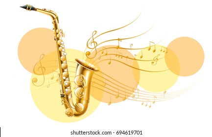 Golden saxophone with music notes illustration