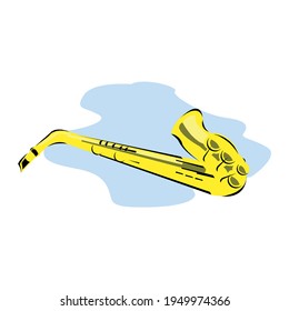 Golden saxophone on white background in cartoon style isolated vector Illustration