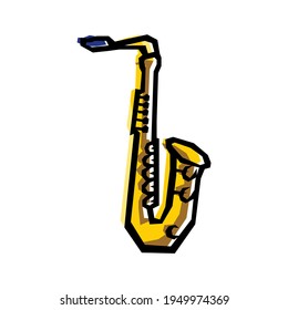 Golden saxophone on white background in cartoon style isolated vector Illustration