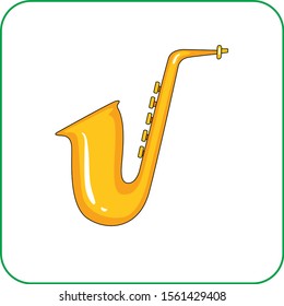 Golden saxophone in simple doodle line vector icon