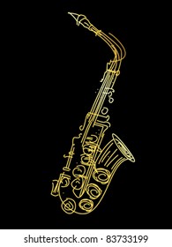 A golden saxophone, stylized hand drawing graphic