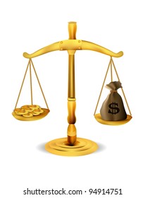 golden scale with money