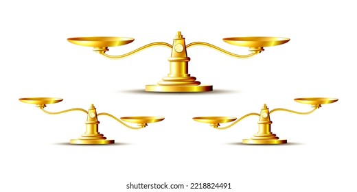 Golden scales. Bowls of scales in balance. Libra icon. Vector illustration isolated on white background.