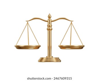 Golden Scales of justice, Balance and justice, concept of law icon 3d rendering vector illustration