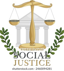 Golden scales of justice with classical columns
