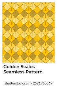 Golden scales pattern, seamless design. Yellow, gold, brown hues. Repeatable texture, ideal for fantasy backgrounds and dragon scale motifs