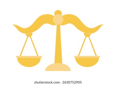 Golden scales silhouette. Symbol of justice and judgement. European constitution and code of laws. Jurisprudence and legal support. Liberty and democracy. Flat vector illustration