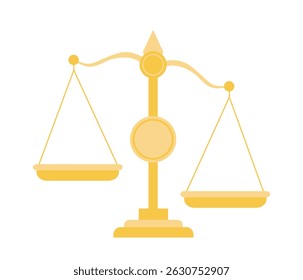 Golden scales silhouette. Symbol of justice and judgement. European constitution and code of laws. Legal deals and agreements. Punishment and penalty. Flat vector illustration