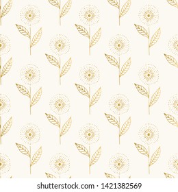 Golden scandinavian pattern with flowers