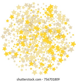 Golden scattered chaotically confetti-stars on white. Luxury festive background. Element of design. It is suitable for business cards, banners, posters. Vector illustration, EPS 10.